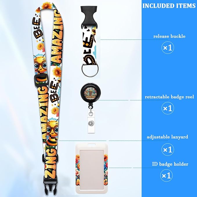 Bee Amazing Badge Lanyard with Retractable Reel and Inspirational ID Badge Holder, Adjustable Lanyard for Teachers, Nurses, Students, Office Staff & Everyday Use