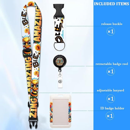 Bee Amazing Badge Lanyard with Retractable Reel and Inspirational ID Badge Holder, Adjustable Lanyard for Teachers, Nurses, Students, Office Staff & Everyday Use