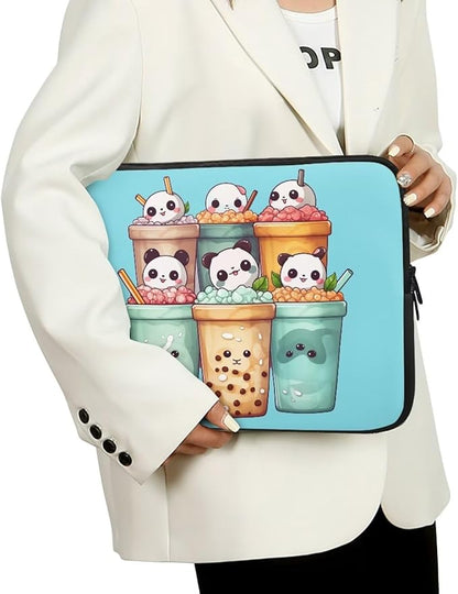 Cute Panda Laptop Sleeve for Women Girls 12 inch Laptop Protector with Versatile Uses Computer Sleeve Neoprene Lap Top Case Ideal Gifts for Daily Use School Travel Tablet Bag Blue