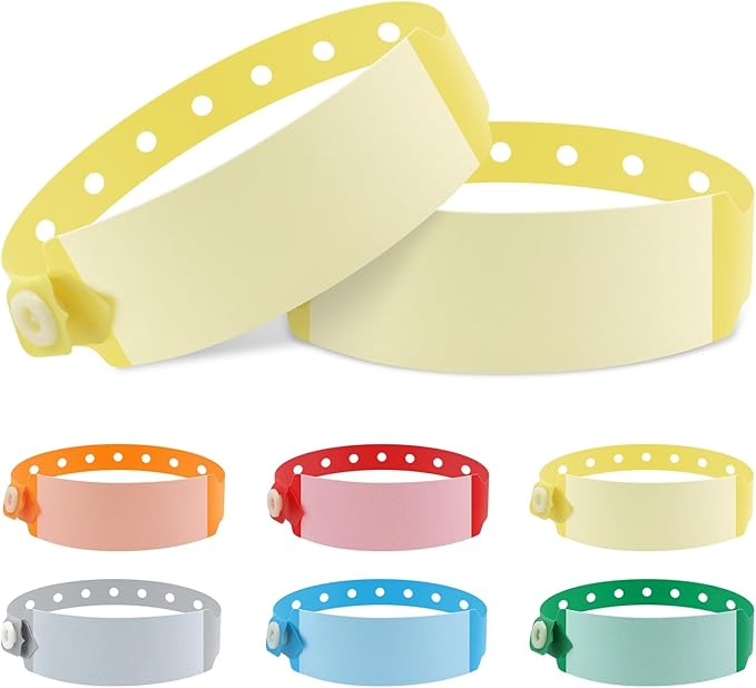 100pcs Vinyl Wristbands Hospital Identification Bands,Waterproof Adjustable Medical Wristband,Disposable Snap Wristband for Hospital (Color : Yellow)