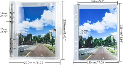 White Clear PVC Kpop Photocard Binder Loose Leaf 6-Ring Wide A5 Photocards Holder with 8 Inch 50 Pockets Photo Pages Transparent Card Sleeve Protectors Page for Photos Cards Album Folder Organizers