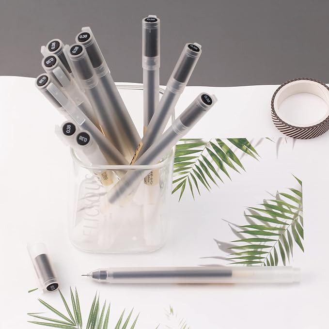 Smooth Writing Gel Pens Ultra Fine Point 0.38mm Rollerball Black Ink Pens for Japanese Style Office School Stationery Supply,12 Count