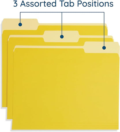 100 Blue Summit Supplies Yellow File Folders – Letter Size, 1/3 Cut Assorted Top Tabs, Durable 11pt Paper, Two Tone Yellow Folders, Bulk 100 Pack for Office and School