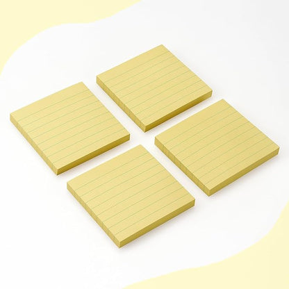 Lined Sticky Notes 3x3 Sticky Notes with Lines Self-Stick Notes Bright Color 4 Pads 90 Sheets/Pad (Yellow)