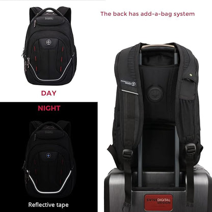 Swissdigital Design TSA Laptop Backpack Men's USB Charging Port Large Capacity Business Travel Backpack Black| With Apple Find My Network (TERABYTE J16BTFB-41) One Nation One World