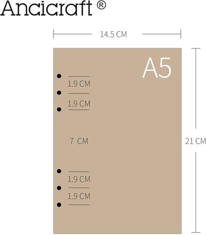 Ancicraft Refill Paper A5 5.7 X 8.25 Inches 6 Hole Lined Creamy White Paper for Loose Leaf Binder Notebook 100 Sheets / 200 Pages