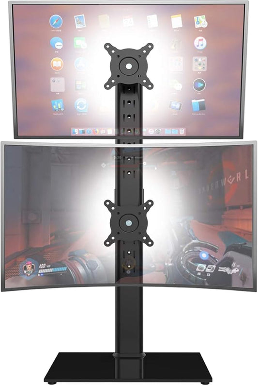 Dual Monitor Stand - Vertical Stack Screen Free-Standing Monitor Riser Fits Two 13 to 34 Inch Screen with Swivel, Tilt, Height Adjustable, Holds One (1) Screen Up to 44Lbs