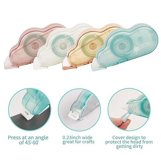 4 Pack Double Sided Tape Roller for Crafts,Adhesive Glue Runner for Scrapbooking,Journaling Home School Office Supplies,Scrapbook Tape,0.23IN x 39FT