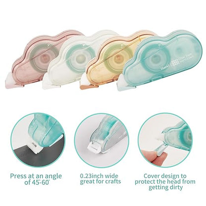 4 Pack Double Sided Tape Roller for Crafts,Adhesive Glue Runner for Scrapbooking,Journaling Home School Office Supplies,Scrapbook Tape,0.23IN x 39FT