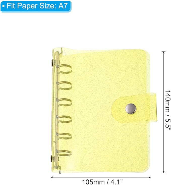 PATIKIL A7 Clear Binder Cover, Soft PVC Bling Loose Leaf Binder Protector Refillable Notebook Shell with Snap Button Closure for DIY Meeting Notebook Folder, Yellow