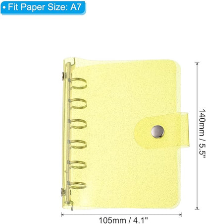 PATIKIL A7 Clear Binder Cover, Soft PVC Bling Loose Leaf Binder Protector Refillable Notebook Shell with Snap Button Closure for DIY Meeting Notebook Folder, Yellow