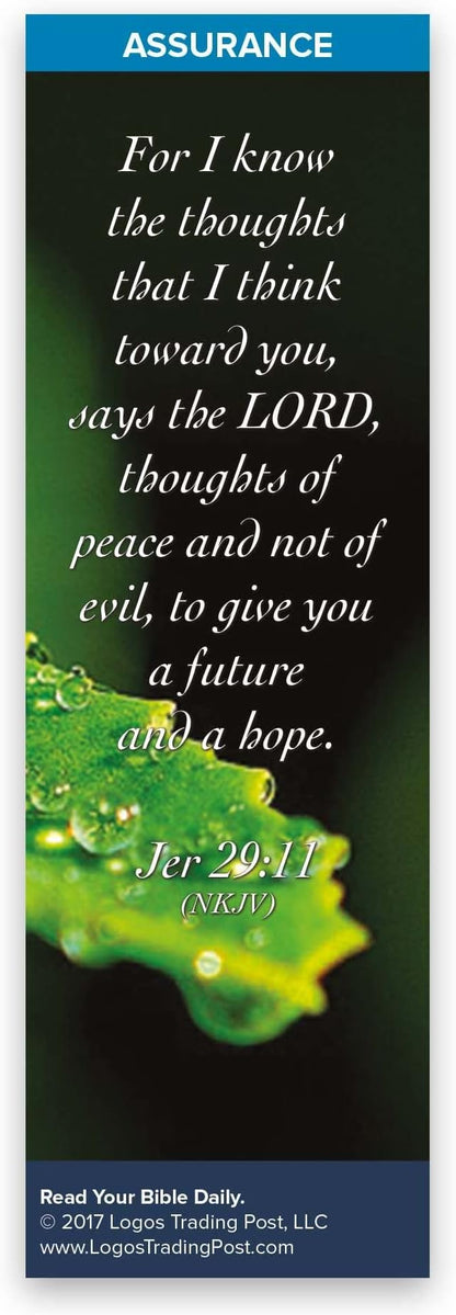 Christian Bookmark with Bible Verse, Pack of 25, Assurance Themed, For I Know the Thoughts That I Think Toward You Says the Lord, Jeremiah 29:11