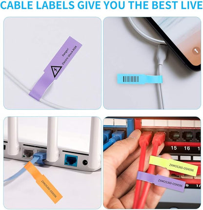 600 Cable Labels, JIQEZNL 20 Sheets Waterproof Cord Label for Electronics, 10 Colors Printable Wire Labeling Tags for Ethernet and Network, Write on Labels for Cable Organize