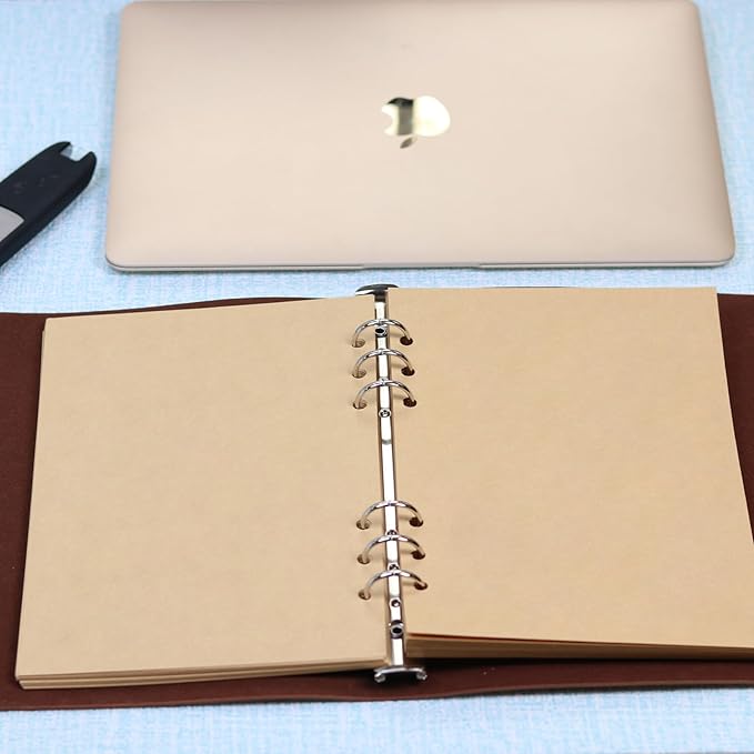 A5 Refill Paper, Unlined Blank Kraft Paper,100GSM Thick Refillable Paper 6 Hole Filler Inserts Loose Leaf Paper,for A5 6 Ring Binder,80 Sheets (160 Pages)(Kraft-Blank-A5)