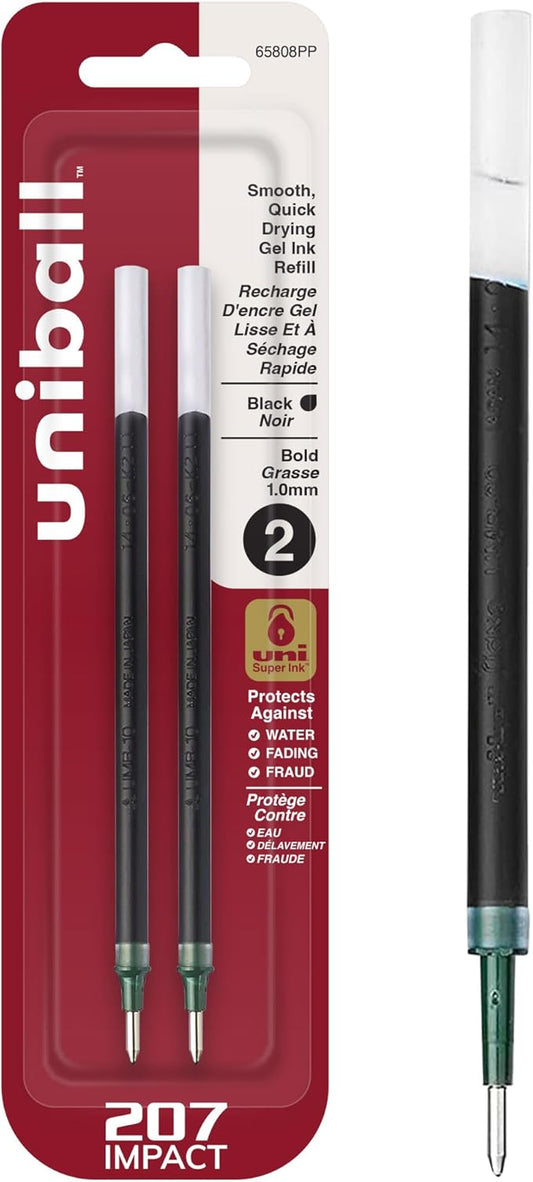 Uniball Signo 207 Impact RT Retractable Gel Pen, 2 Count(Pack of 1) 1.0mm Bold Point Gel Pens| Office Supplies by Uni-ball like Ink Pens, Colored Pens, Fine Point, Smooth Writing Pens, Ballpoint Pens