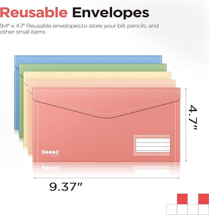Sooez 10 Pack Reusable Envelopes, Small Pencil Pouch, Pencil Bags Bulk, Receipt Cash Holder, Money Bags, Small Plastic Envelopes, Receipt Envelope for School Office Supplies Travel Accessories