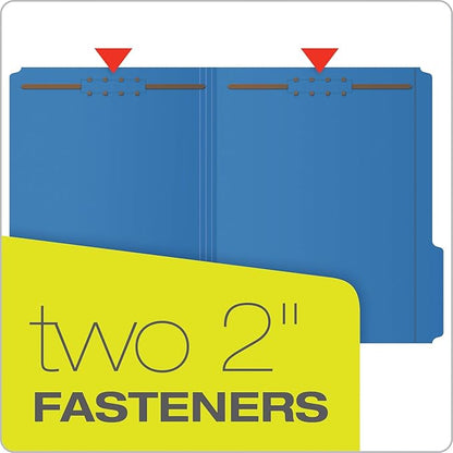Pendaflex Fastener Folders, 2 Fasteners, Letter Size, Blue and Green, 1/3 Cut Tabs in Left, Right, Center Positions (50 per Box)