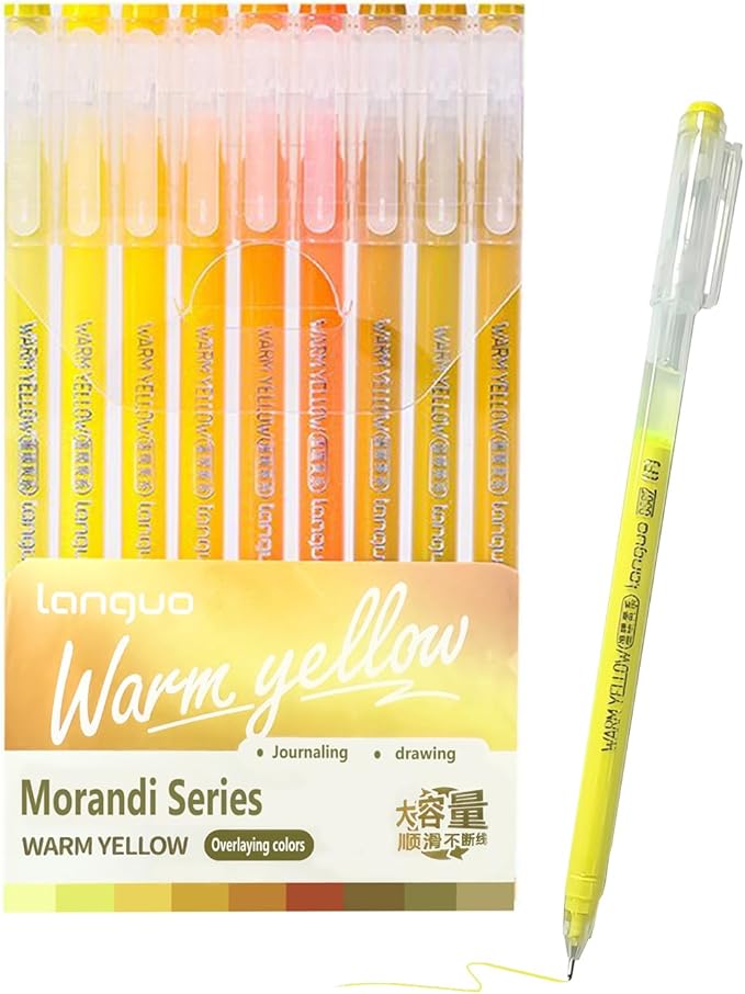 0.5mm Journal Colouring Pens, Assorted Rainbow Colors Pens Set of 9 for Adults Journal Coloring Calligraphy,Made for Everyday Writing, Journals,Drawing,Coloring Books (Gentle Yellow)