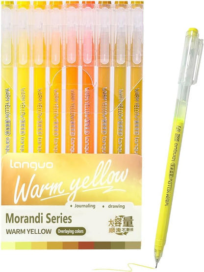 0.5mm Journal Colouring Pens, Assorted Rainbow Colors Pens Set of 9 for Adults Journal Coloring Calligraphy,Made for Everyday Writing, Journals,Drawing,Coloring Books (Gentle Yellow)