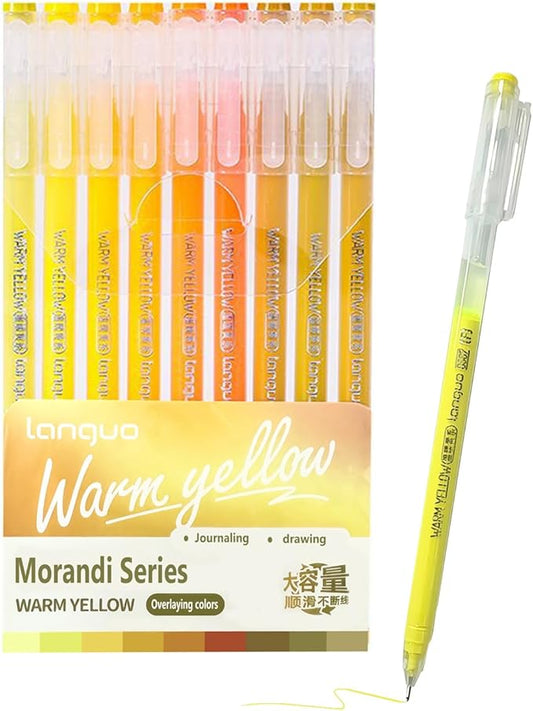 0.5mm Journal Colouring Pens, Assorted Rainbow Colors Pens Set of 9 for Adults Journal Coloring Calligraphy,Made for Everyday Writing, Journals,Drawing,Coloring Books (Gentle Yellow)