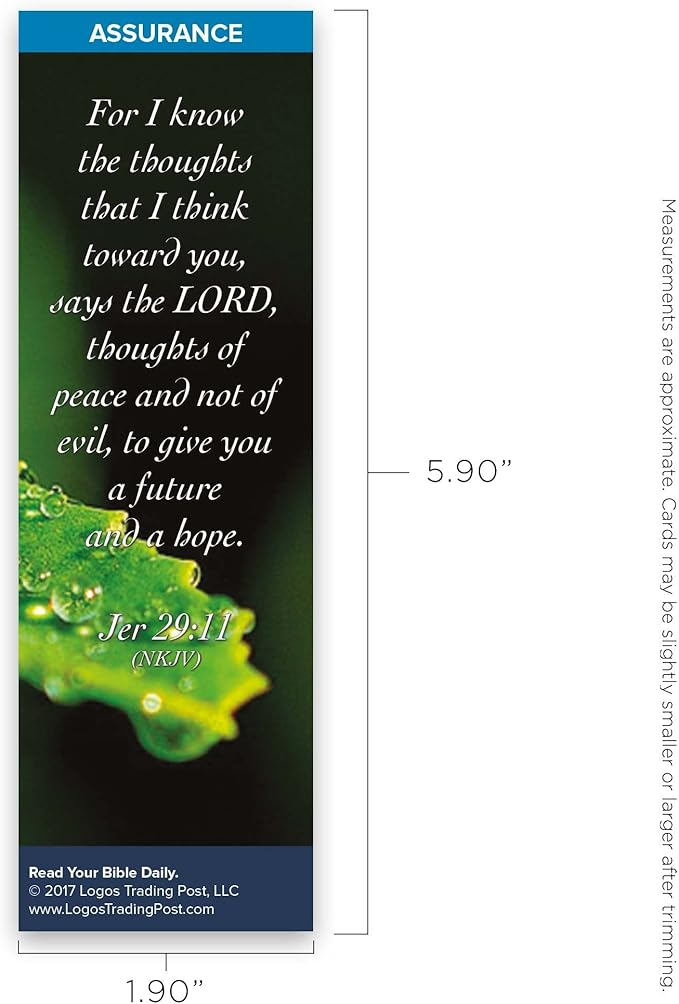 Christian Bookmark with Bible Verse, Pack of 25, Assurance Themed, For I Know the Thoughts That I Think Toward You Says the Lord, Jeremiah 29:11