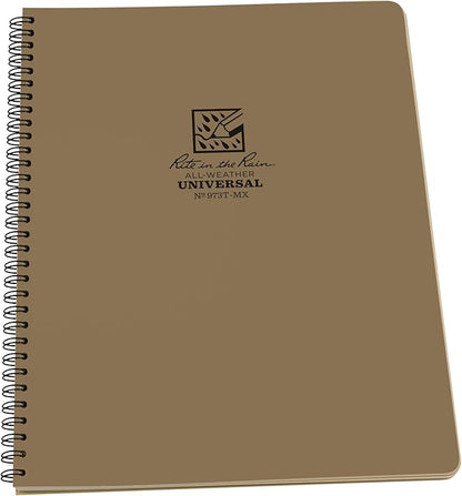 Rite in the Rain Weatherproof Side Spiral Notebook, 8.5" x 11", Tan Cover, Universal Page Pattern (No. 973T-MX)