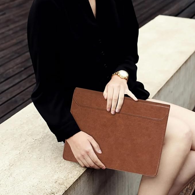 AZXCG Padfolio for Women, 3 Ring Binder Business Portfolio, Vegan Leather Zipper Binder Portfolio Folio, Document Notebook Organizer with A4 Clipboard Folder, Gift for Men, Brown