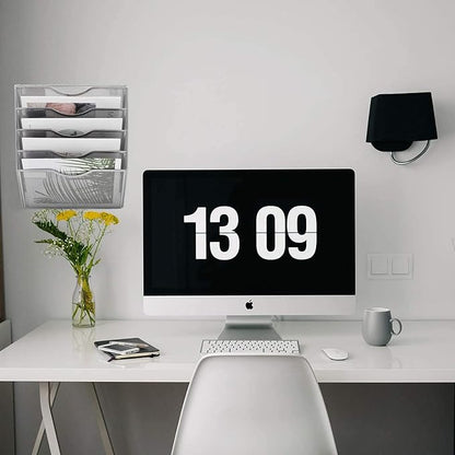 EASEPRES 5 Pocket Mesh Hanging Wall File Organizer, Wall Mounted Mail Paper Document Folder Holder, Clipboard Storage Organization Magazine Rack with Nametag Label for Office Home School, Silver