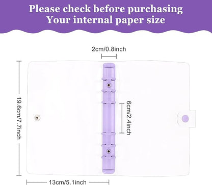 6 Pack PVC A6 Binder Transparent 6 Ring Binder Clear Soft PVC Notebook Cover Budget Planner Binder Notebook Shell Folder Cover with Snap Button for Refillable Notebook School Office Meeting