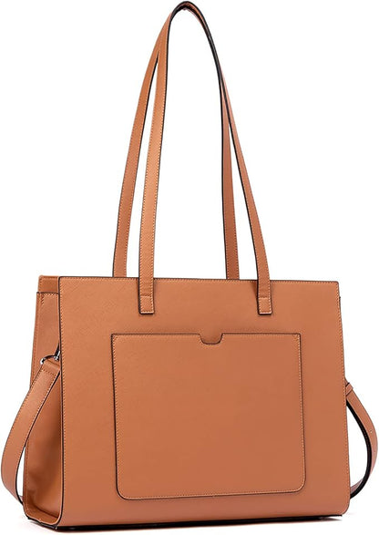 Telena Laptop Tote Bag for Women, 15.6 Inch Shoulder Tote Bag Leather Briefcase for Women, Large Capacity Handbag Bags