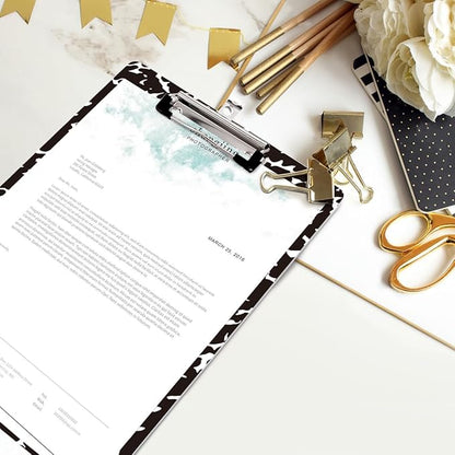 WAVEYU Fashion Cute Clipboard, Decorative Office School Hardboard Wood Nursing Clip Board for Standard A4 Letter Size for Students, Women, Men and Kids, 12.5"x 9", Black+White02