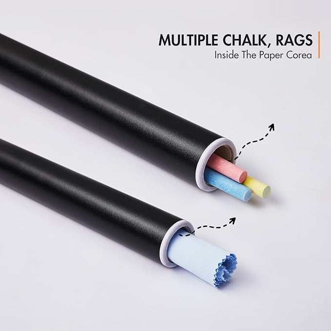 Chalkboard Wallpaper Stick and Peel: Contact Paper Classroom Chalkboard Stickers Chalk Board Paint Self Adhesive Wall Paper with 8 Colorful Chalks(17.5" x 393.7")