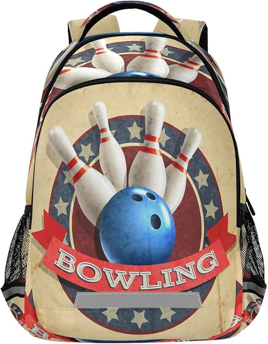 AUUXVA Bowling Ball Sport Vintage Pattern Backpack School Bookbag Laptop Purse Casual Daypack for Teen Girls Women Boys Men College Travel
