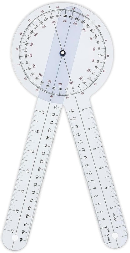 Goniometer 12 inch 360° Clear Protractor Physical Therapy, for Medical Range of Motion Measurement Angle Ruler and Protractors Bulk for Classroom