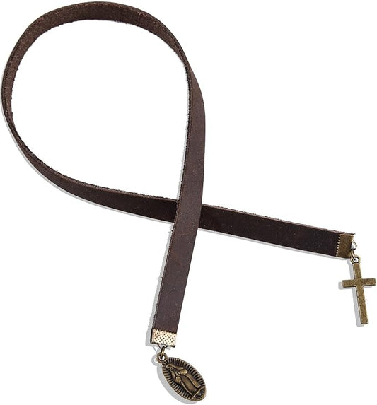 Bookmarks, Handmade Retro Cross Virgin Mary Bookmark with Long Leather Straps, Christian Saint Book Mark, Ideal Catholic Gift (Style 8)
