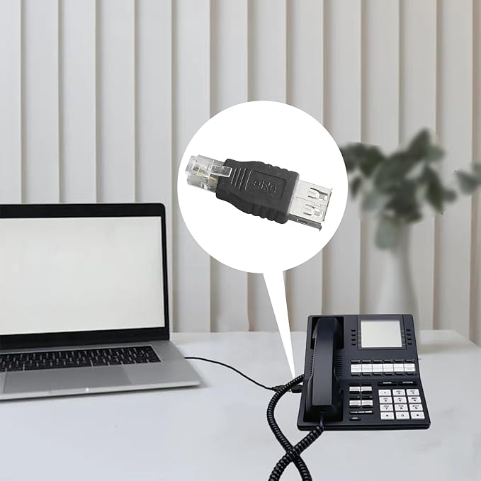 RJ11 to USB Telephone Line Adaptor, 6P4C Male to USB Type-A Female Plug for Telephone Communication Fax Machine Modem, 2PCS