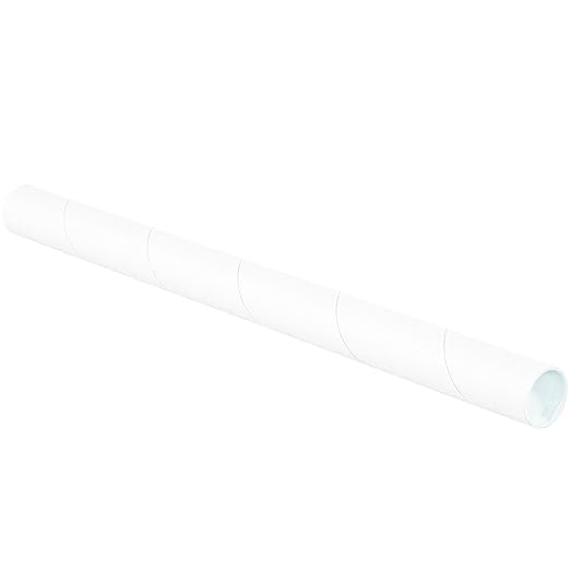 BOX USA BP1512W Mailing Tubes with Caps, 1-1/2" x 12", White (Pack of 50)