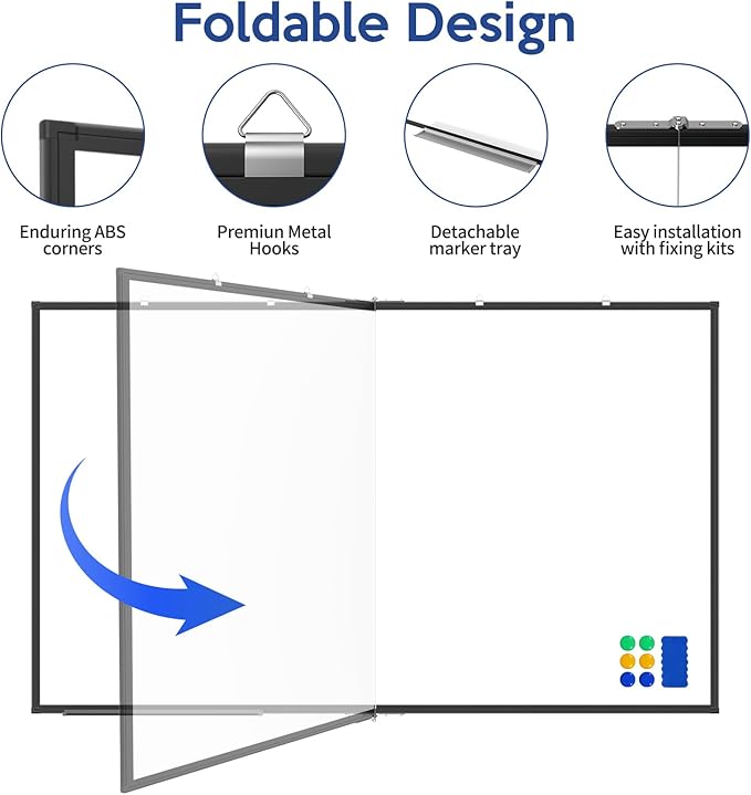 Large Whiteboard, Double Magnetic White Board for Wall, Dry Erase Whiteboard for Office Home & School (Black, 60x36 inch)