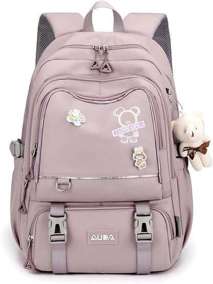 Cute School Laptop Backpack with Large Capacity Multiple Pockets for Girls Travel Friendly with Luggage Strap Accessory Included (Purple)