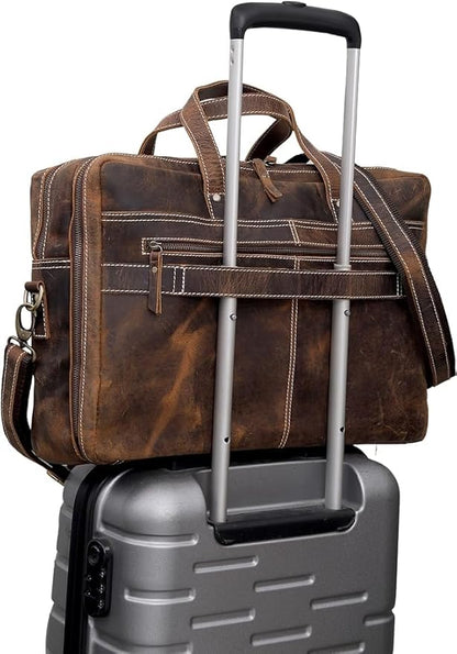 cuero Leather Messenger Bag for Men - Full Grain Leather Briefcase Laptop Satchel Office Crossbody Travel Bag