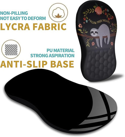 Hokafenle Ergonomic Mouse Pad Wrist Support with Massage Design, Wrist Rest Pain Relief Mousepad with Memory Foam&Non-Slip PU Base, Mouse Pads for Wireless Mouse & Desk (12x8 inch,Cute Sloth)