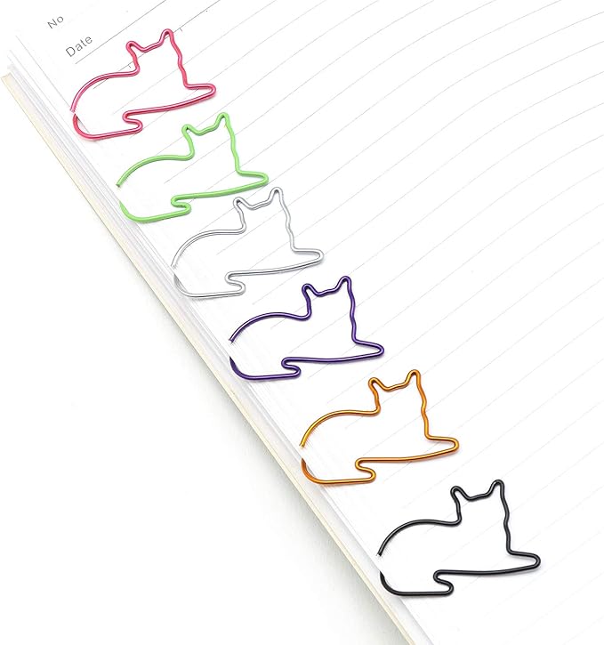 Adorable Cat Lover's Set: 6 Colorful Cat Paper Clips and Silhouette Cat Sticky Notes - Perfect Office Desk Accessories for Work and School