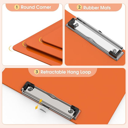 Plastic Clipboards 2 Pack, A4 Orange Clip Board 8.5x11 for Classroom, Students, Kid, Woman, Size 9" x 12.5" with Low Profile Clip, Office & School Supply