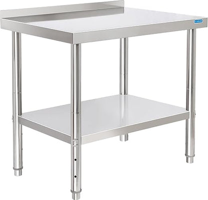 Stainless Steel Table for Prep & Work with Backsplash 24 x 30 Inches NSF Metal Commercial Kitchen Adjustable Under Shelf Worktable for Restaurant Home Outdoor