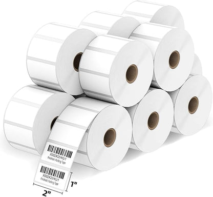 12 Rolls 2" x 1" Direct Thermal Labels for Barcodes Postage Address Shipping Labels Compatible with Rollo & Zebra Desktop Printers Adhesive - 1300 Labels/Roll
