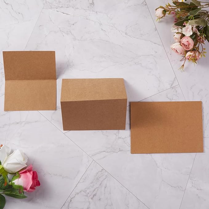 50 Pack Blank Cards Folded Cardstock Thank You Blank Greeting Cards for Invitations, Wedding, Greeting Cards, All Occasion DIY (Brown, 4x6)