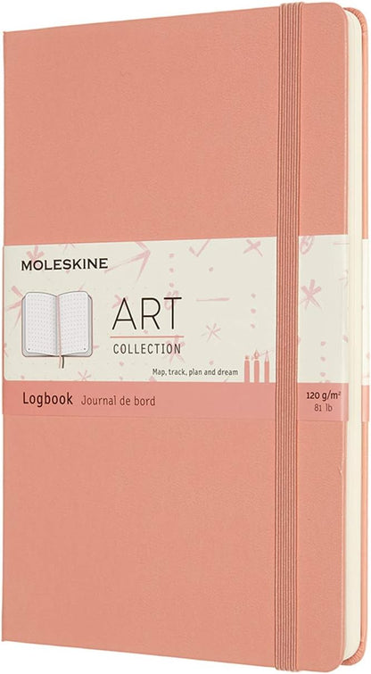 Moleskine Art Logbook, Hard Cover, Large (5" x 8.25"), Dotted, Coral Pink, 160 Pages
