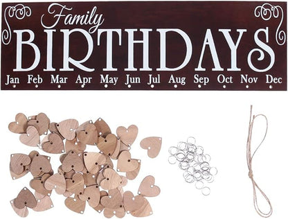 WINOMO Wooden Hanging Reminder Family Birthday Board Plaque Birthday DIY Calendar