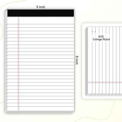 6pcs Small Note Pad 5x8 College Ruled Legal Pads Paper Notepads 6 Pack Study Back Writing Pads 5 x 8 Legal Pads Perforated Narrow Ruled Pads of Paper White