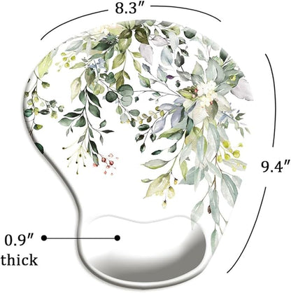 Ergonomic Mouse Pad with Wrist Support and Coaster,Mouse Pads with Non-Slip PU Base for Home Office Working Studying Easy Typing & Pain Relief Watercolor Leaves